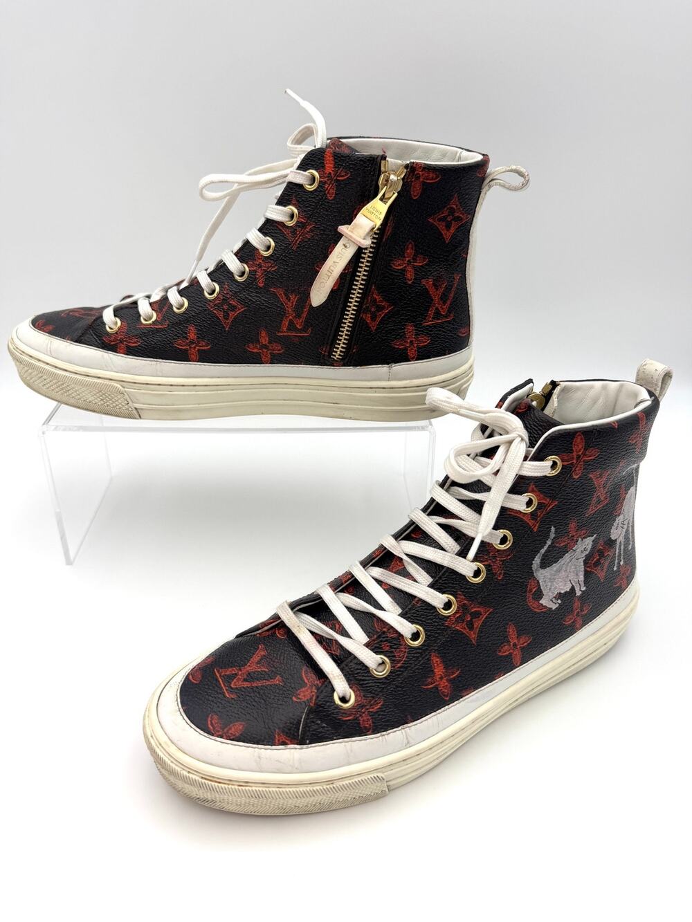 Louis Vuitton LV Monogram Stellar Sneakers Size 39.5 / 9.5 Brown Red Cats